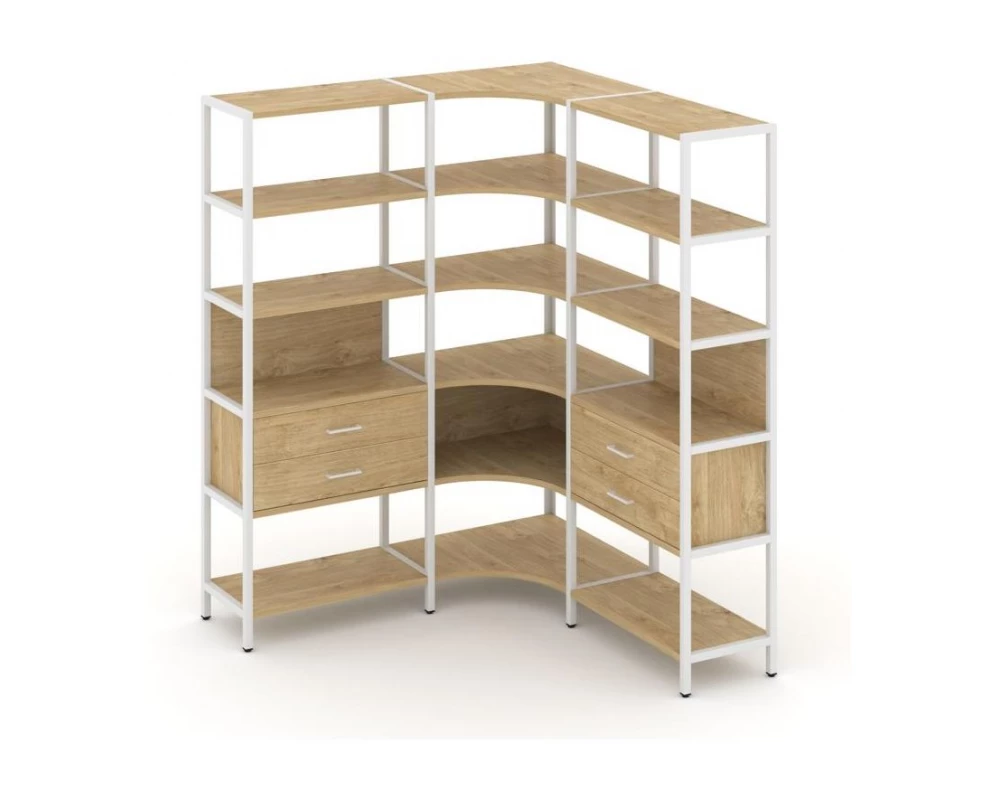 Трехсекционный угловой стеллаж пятиярусный с ящиками 1590х1590х1980 Shelf System