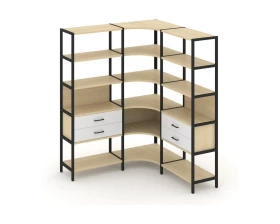Трехсекционный угловой стеллаж пятиярусный с ящиками 1590х1590х1980 Shelf System images