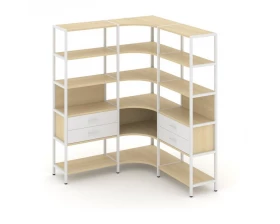 Трехсекционный угловой стеллаж пятиярусный с ящиками 1590х1590х1980 Shelf System images