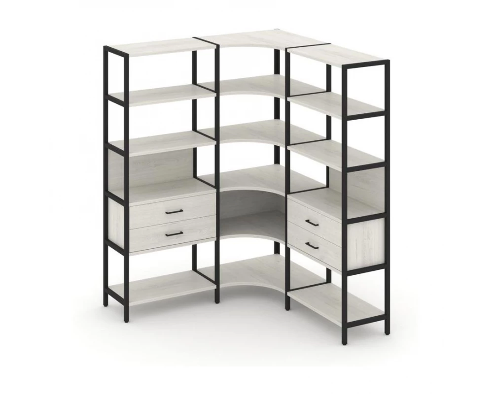 Трехсекционный угловой стеллаж пятиярусный с ящиками 1590х1590х1980 Shelf System