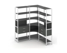 Трехсекционный угловой стеллаж пятиярусный с ящиками 1590х1590х1980 Shelf System images