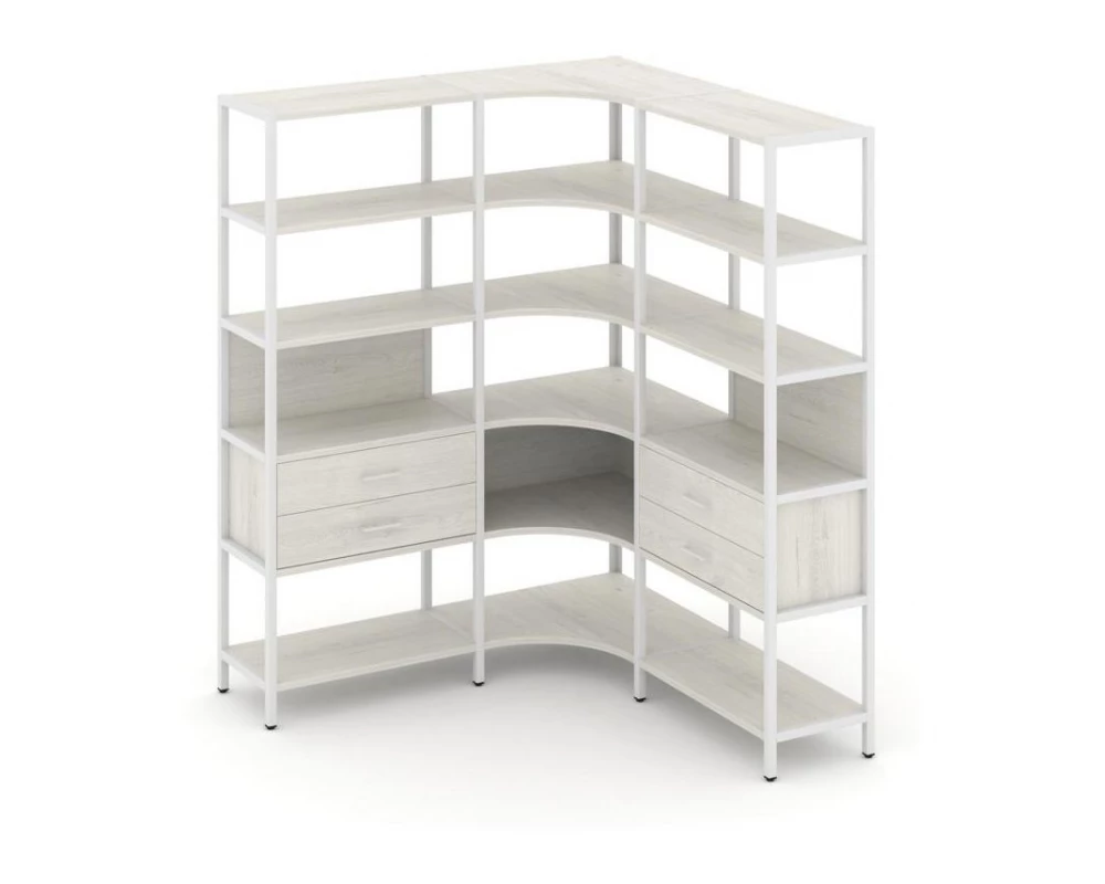 Трехсекционный угловой стеллаж пятиярусный с ящиками 1590х1590х1980 Shelf System